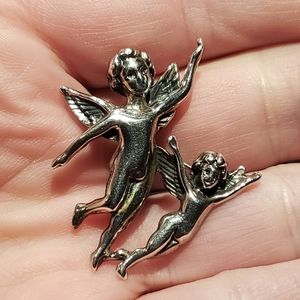 Sterling Angels Cherub pair Pin Brooch
